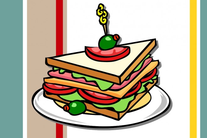 Grafik eines Sandwiches mit Tomaten Kaese Schinken und Salat